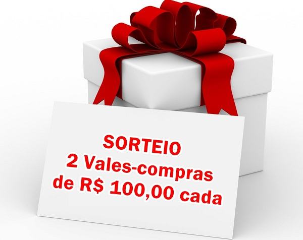 Sorteio de 2 vales-compras de 100 reais cada